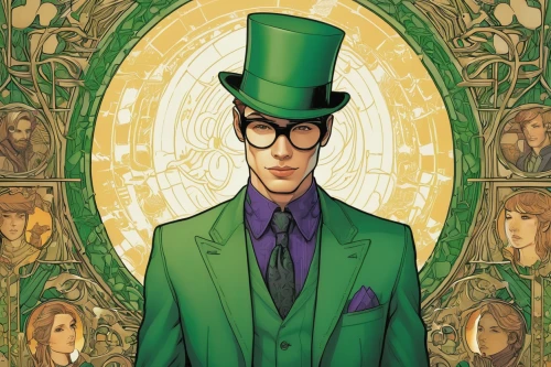 riddler,saint patrick,st patrick's day icons,hatter,happy st patrick's day,saint patrick's day,st patrick day,st patrick's day,magician,shamrock,gentleman icons,st paddy's day,st patrick's,absinthe,leprechaun,incarnate clover,st patricks day,ringmaster,suit of spades,the collector,Illustration,Japanese style,Japanese Style 15