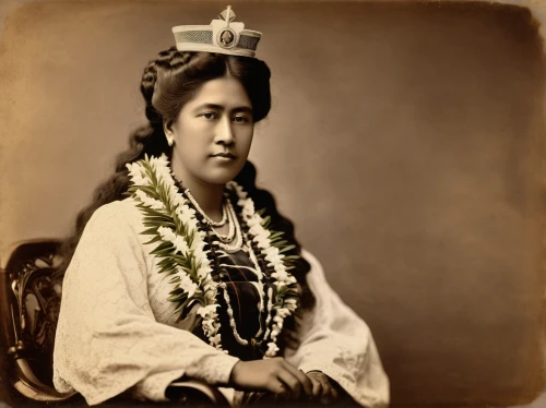 polynesian girl,vintage female portrait,hnl,rapa nui,motsunabe,hula,queen anne,okinawan kobudō,diademhäher,vintage asian,aloha,mahé,japanese woman,bánh rán,queen s,napali,honolulu,xix century,khuushuur,queen crown,Illustration,Abstract Fantasy,Abstract Fantasy 22