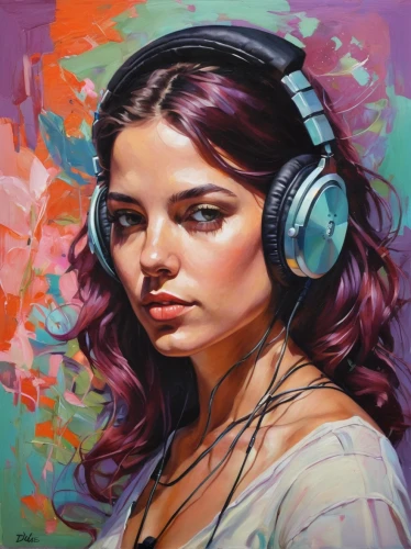 listening to music,audiophile,headphones,headphone,music player,young woman,music,girl portrait,oil painting on canvas,audio player,la violetta,painting technique,woman playing,young girl,girl at the computer,stereophonic sound,hearing,listening,musician,the listening,Illustration,Paper based,Paper Based 09