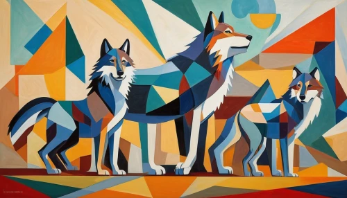 fox stacked animals,whimsical animals,foxes,llamas,geometrical animal,forest animals,wolves,animal shapes,anthropomorphized animals,equines,woodland animals,guanaco,animal icons,color dogs,two-horses,colorful horse,horses,fox hunting,vicuna,scandia animals,Art,Artistic Painting,Artistic Painting 45