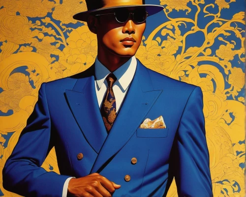 a black man on a suit,black businessman,gentleman icons,navy suit,men's suit,suit of spades,blue demon,casablanca,bellboy,spy visual,cool pop art,blues and jazz singer,african businessman,rhythm blues,jack roosevelt robinson,bluejacket,man with saxophone,inspector,white-collar worker,frank sinatra,Illustration,Black and White,Black and White 21