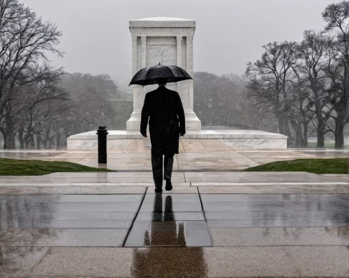 tomb of the unknown soldier,tomb of unknown soldier,unknown soldier,arlington national cemetery,abraham lincoln memorial,world war ii memorial,man with umbrella,wwii memorial,arlington cemetery,lincoln monument,marine corps memorial,lincoln memorial,abraham lincoln monument,reflecting pool,jefferson monument,thomas jefferson memorial,vietnam soldier's memorial,tidal basin,walking in the rain,dc,Illustration,Black and White,Black and White 35