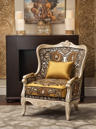 wing chair,gold stucco frame,antique furniture,chaise lounge,floral chair,gold foil corner,armchair,gold foil laurel,furniture,slipcover,seating furniture,abstract gold embossed,ottoman,chaise longue,gold lacquer,blossom gold foil,hunting seat,antler velvet,patterned wood decoration,gold paint stroke,Illustration,Realistic Fantasy,Realistic Fantasy 21