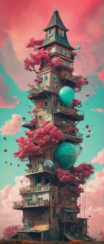 tree house,japanese architecture,bird tower,treehouse,bird kingdom,japan landscape,pagoda,studio ghibli,the japanese tree,asian architecture,bonsai,tsukemono,animal tower,floating island,sakura tree,japanese background,mushroom island,bird bird kingdom,sky apartment,japan,Photography,Artistic Photography,Artistic Photography 05