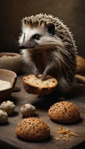 amur hedgehog,hedgehogs,domesticated hedgehog,hedgehog,hedgehogs hibernate,young hedgehog,small animal food,hedgehog child,hedgehog heads,hedgehog head,anthropomorphized animals,crispbread,animal photography,common opossum,bagel,little bread,almond meal,baby playing with food,sonic the hedgehog,graham bread,Illustration,Abstract Fantasy,Abstract Fantasy 18