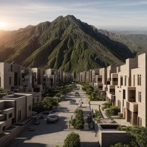 new housing development,dune ridge,building valley,eco-construction,blocks of houses,3d rendering,cube stilt houses,apartment complex,san dunes,namibia nad,apartment blocks,terraces,apartment buildings,karnak,urban design,urbanization,townhouses,render,housing estate,residential,Architecture,Urban Planning,Aerial View,Urban Design