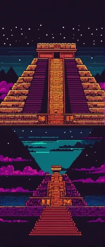 pyramid,pyramids,step pyramid,russian pyramid,eastern pyramid,aztec,pixel art,atari 2600,kharut pyramid,atari,temple fade,80's design,el dorado,retro background,chichen itza,vhs,chichen-itza,temples,the great pyramid of giza,80s,Unique,Pixel,Pixel 04