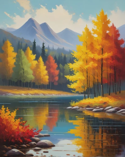 autumn landscape,fall landscape,autumn mountains,autumn background,autumn scenery,landscape background,autumn idyll,fall foliage,autumn trees,autumn icon,river landscape,autumn forest,mountain landscape,autumn theme,nature landscape,golden autumn,autumn day,forest landscape,colors of autumn,autumn frame,Art,Artistic Painting,Artistic Painting 48