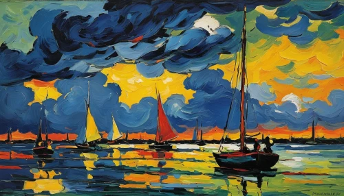 sailboats,sailing boats,regatta,sailing blue yellow,sailboat,vincent van gough,boats in the port,boats,sailing,sailing-boat,boat landscape,sail boat,sailing boat,storm clouds,fishing boats,sailing orange,oil painting on canvas,oil on canvas,david bates,row boats,Art,Artistic Painting,Artistic Painting 37