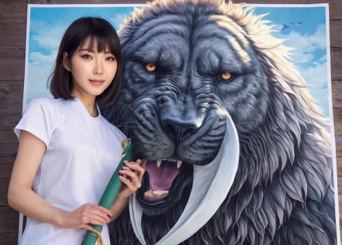 she feeds the lion,studio ghibli,ursa,kong,two lion,street artist,king kong,lion head,lion white,mari makinami,lion,japan universal studio,japanese art,two wolves,ape,roaring,street artists,godzilla,dragon li,oliang,Conceptual Art,Fantasy,Fantasy 03