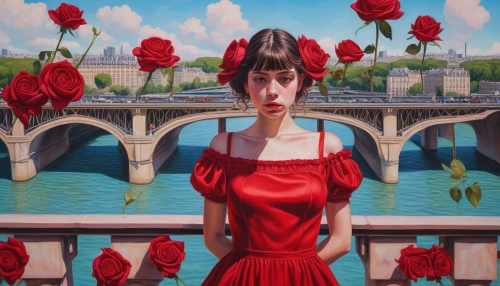 universal exhibition of paris,man in red dress,coquelicot,red carnation,girl in flowers,surrealism,red poppies,way of the roses,orsay,lady in red,oil painting on canvas,lollo rosso,poppy red,bibernell rose,red poppy,italian painter,red rose,oil painting,bella rosa,with roses,Conceptual Art,Daily,Daily 15