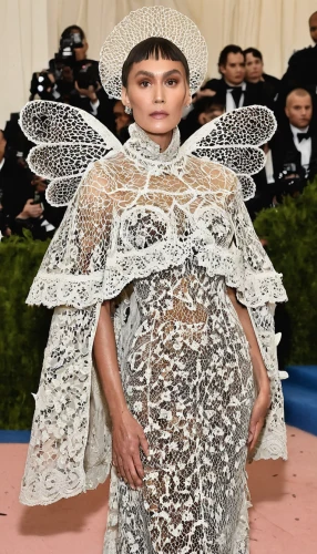 bjork,step and repeat,haute couture,queen cage,quinoa,poppy seed,rolls of fabric,nori,one rice roll,harness cocoon,nesting doll,trash the dres,fairy peacock,a fried egg,baroque angel,stone angel,poncho,shoulder pads,rompope,sausage gravy,Illustration,Realistic Fantasy,Realistic Fantasy 40