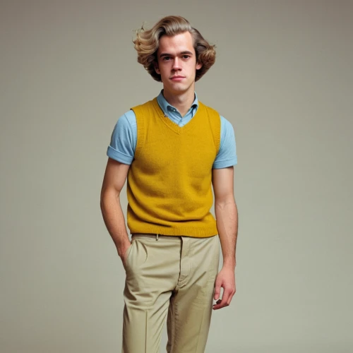 beatenberg,polo shirt,sweater vest,khaki pants,the style of the 80-ies,polo shirts,trousers,male model,long underwear,vintage boy,model years 1958 to 1967,70's icon,man's fashion,70s,knitwear,men clothes,bellboy,model years 1960-63,a wax dummy,a uniform,Illustration,American Style,American Style 15