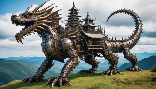 chinese dragon,dragon of earth,dragon,wyrm,3d fantasy,landmannahellir,uintatherium,painted dragon,griffon bruxellois,fractalius,dragon palace hotel,armored animal,stegosaurus,dragon li,dragon design,seat dragon,black dragon,carnival horse,fantasy art,cynorhodon,Art,Artistic Painting,Artistic Painting 33