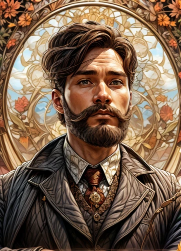 steampunk,portrait background,victorian style,ironweed,game illustration,victorian,the victorian era,steam icon,fantasy portrait,custom portrait,gentleman icons,cravat,pomade,artist portrait,art nouveau,art nouveau frames,art nouveau frame,autumn icon,merchant,male character