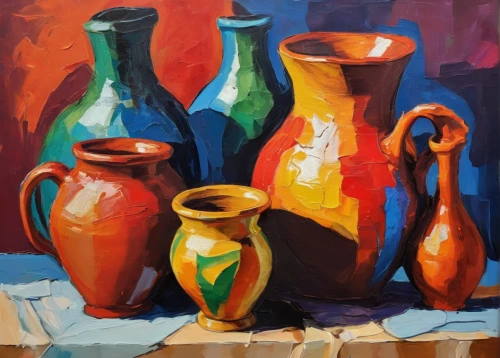 clay jugs,amphora,vases,oils,vase,jug,clay jug,oil painting,oil on canvas,pottery,glass painting,colorful glass,bottles,still life,summer still-life,oil painting on canvas,oil paint,still-life,painting technique,glass bottles,Conceptual Art,Oil color,Oil Color 21