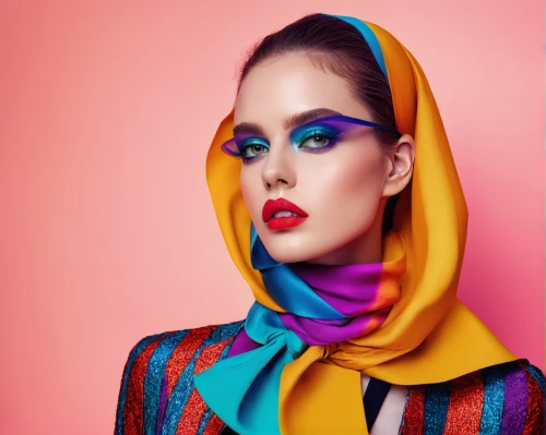 hijab,harlequin,muslim woman,vibrant color,hijaber,headscarf,pop art colors,saturated colors,retouching,women's cosmetics,intense colours,neon makeup,colourful,fashion vector,muslima,pop art style,ethnic design,multi coloured,colorful bleter,turban,Illustration,American Style,American Style 11
