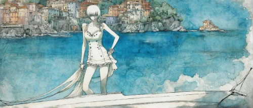 amano,sidonia,pierrot,portofino,water-the sword lily,marionette,camogli,watercolor mermaid,the sea maid,stilt,fashion illustration,malcesine,the snow queen,rusalka,art deco woman,scilla,gunkanjima,morbier,girl in a long dress,sea fantasy,Illustration,Paper based,Paper Based 18