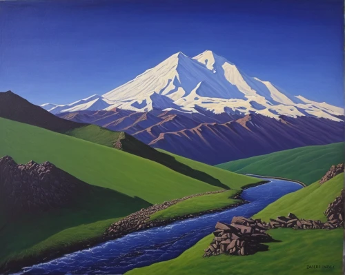 mountain scene,mount taranaki,chimborazo,cotopaxi,mountain landscape,taranaki,mountainous landscape,denali,annapurna,kamchatka,stratovolcano,khokhloma painting,monte rosa,volcanic landscape,mount hood,panoramic landscape,the volcano avachinsky,karakoram,mount scenery,high landscape,Art,Artistic Painting,Artistic Painting 30