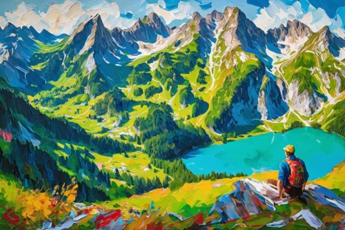 mountain scene,high alps,painting technique,mountain landscape,schrecksee,slovak tatras,mountains,the spirit of the mountains,salt meadow landscape,bernese alps,the landscape of the mountains,mountainous landscape,oil painting,oil painting on canvas,tatras,autumn mountains,high mountains,alpine crossing,alpine meadow,oil on canvas,Conceptual Art,Oil color,Oil Color 20