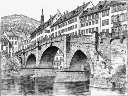 tübingen,oberbaumbrücke,heidelberg,schaffhausen,limmat,freiburg,heidelberger schloss,bamberg,monschau,speicherstadt,hohenzollern bridge,lucerne,nuremberg,neckar,stolberg,miltenberg,saarbrücken,muenster,landsberg,blaubeuren,Illustration,Black and White,Black and White 34