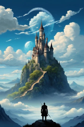 knight's castle,fantasy landscape,fantasy picture,summit castle,castel,world digital painting,heroic fantasy,fairy tale castle,fantasy world,magical adventure,3d fantasy,castles,hogwarts,castle of the corvin,castleguard,fantasy art,castle,fairytale castle,house silhouette,cartoon video game background,Illustration,Abstract Fantasy,Abstract Fantasy 02