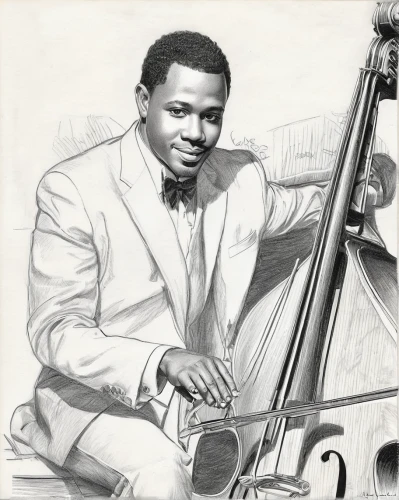 marsalis,cellist,cello,double bass,upright bass,jazz,art tatum,concertmaster,jazz guitarist,drawing trumpet,musician,jack roosevelt robinson,jazz bass,bowed string instrument,violist,violin player,1965,pencil drawing,bass violin,harp strings,Illustration,Black and White,Black and White 30