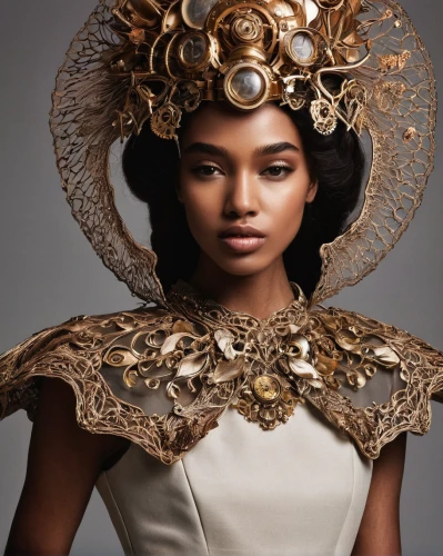 headpiece,headdress,beautiful bonnet,gold foil crown,beautiful african american women,gold crown,indian headdress,african american woman,adornments,golden wreath,imperial crown,queen crown,golden crown,gold filigree,the hat of the woman,bridal accessory,feather headdress,ancient egyptian girl,crowned,girl in a wreath,Art,Artistic Painting,Artistic Painting 25