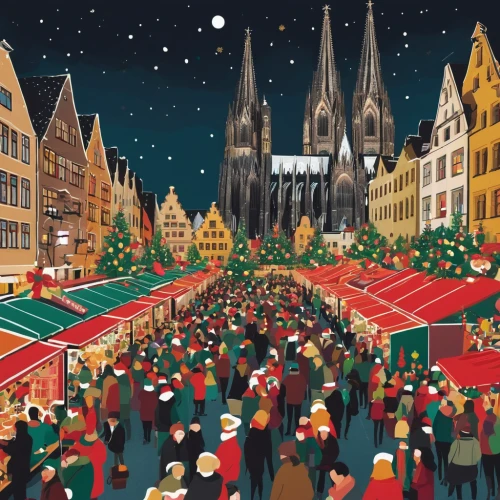 christmas market,kristbaum ball,christbaumkugeln,christmas landscape,christmas town,weihnachtstee,christmas scene,christmas motif,advent market,cologne,cologne panorama,the holiday of lights,st claus,christmasbackground,1advent,muenster,advent,nuremberg,bremen,freiburg,Illustration,Vector,Vector 08