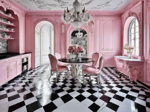 checkered floor,beauty room,ornate room,pink macaroons,pink squares,luxury bathroom,danish room,color pink white,breakfast room,damask,the little girl's room,great room,interior design,doll house,pink chair,color pink,dark pink in colour,pink lady,shabby-chic,pink-white,Conceptual Art,Fantasy,Fantasy 24