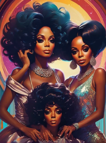 afro american girls,beautiful african american women,rosa ' amber cover,trinity,sirens,the three graces,black women,afroamerican,girl group,artists of stars,gemini,afro-american,apollo and the muses,trio,beauty icons,sci fiction illustration,cg artwork,dolls,black models,gems,Conceptual Art,Fantasy,Fantasy 21