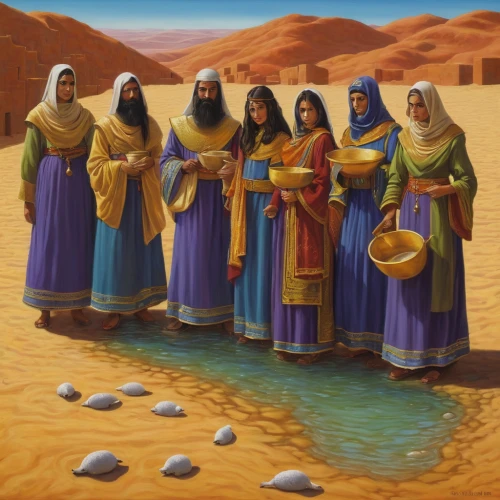disciples,pilgrims,afar tribe,contemporary witnesses,biblical narrative characters,wise men,khokhloma painting,twelve apostle,genesis land in jerusalem,dead sea scroll,monks,church painting,guards of the canyon,jordan river,pentecost,group of people,dromedaries,nativity of jesus,nomadic people,assyrian,Illustration,Realistic Fantasy,Realistic Fantasy 18