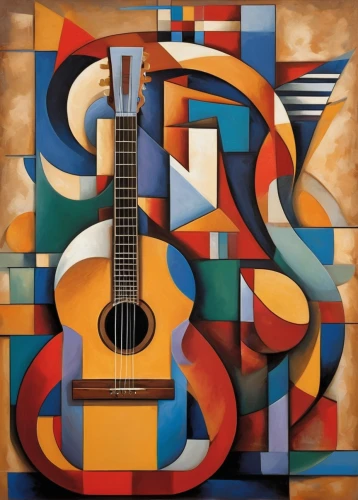 classical guitar,acoustic-electric guitar,charango,acoustic guitar,cavaquinho,jazz guitarist,stringed instrument,concert guitar,guitar,painted guitar,music instruments,musical instruments,musical instrument,string instruments,bouzouki,the guitar,guitar player,mandolin,string instrument,cubism,Art,Artistic Painting,Artistic Painting 45