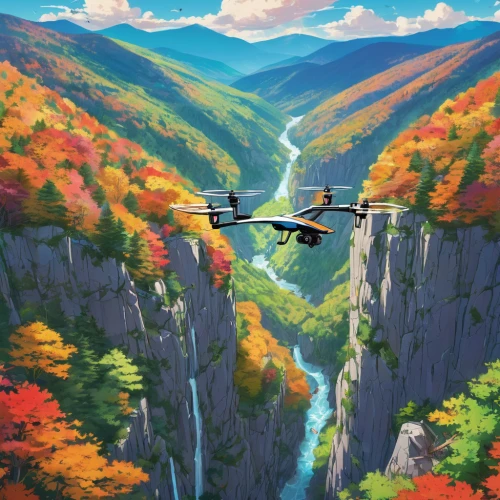 autumn mountains,fall landscape,autumn scenery,autumn landscape,take-off of a cliff,canyon,autumn background,japan landscape,autumn in japan,travel poster,autumn day,japanese mountains,fall from the clouds,fall foliage,japanese alps,high landscape,scenic bridge,autumn sky,autumn,sky of autumn,Illustration,Japanese style,Japanese Style 03
