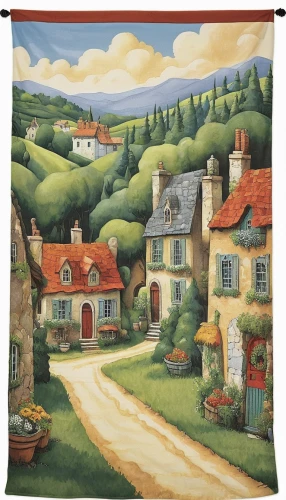 kitchen towel,périgord,tapestry,mirepoix,home landscape,vintage print,duvet cover,rural landscape,village scene,bed linen,a curtain,farm landscape,escher village,theater curtains,provencal life,breton,france,dordogne,theater curtain,country cottage,Illustration,Black and White,Black and White 22