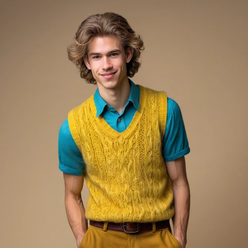 sweater vest,turquoise wool,knitting clothing,knitwear,senior photos,male model,the style of the 80-ies,stud yellow,polo shirts,polo shirt,felix,vest,boys fashion,composites,british semi-longhair,link,heath-the bumble bee,christmas knit,yellow jumpsuit,yellow mustard,Illustration,American Style,American Style 01