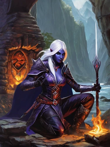 dark elf,undead warlock,dodge warlock,violet head elf,blue enchantress,magus,dane axe,mage,sorceress,grimm reaper,debt spell,the collector,collectible card game,flickering flame,paysandisia archon,wall,rotglühender poker,jester,magistrate,candlemaker,Conceptual Art,Oil color,Oil Color 09