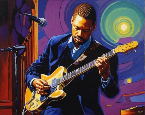 jazz guitarist,guitar player,marsalis,jazz bass,saxophone playing man,man with saxophone,slide guitar,musician,guitarist,blues and jazz singer,rhythm blues,oil on canvas,concert guitar,oil painting on canvas,ibanez,itinerant musician,jazz,black professional,a black man on a suit,saxophonist,Illustration,Realistic Fantasy,Realistic Fantasy 08