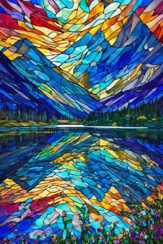 glass painting,colorful glass,mosaic glass,colorful water,stained glass pattern,stained glass,kaleidoscope art,reflection of the surface of the water,vermilion lakes,lake mcdonald,fabric painting,mountain lake,mountainlake,mirror water,acid lake,river landscape,kaleidoscopic,art painting,waterscape,stained glass window,Unique,Paper Cuts,Paper Cuts 08