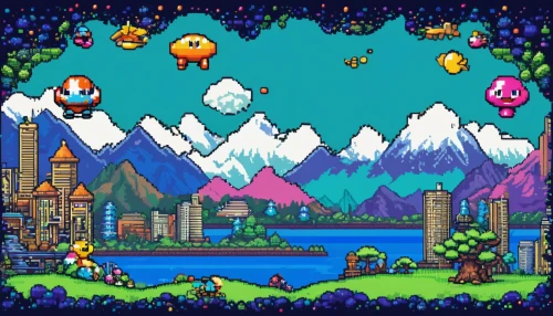 mountain world,fairy world,pixel art,mushroom island,bird kingdom,fairy village,pixaba,rainbow world map,retro background,pixel cells,alien planet,life stage icon,alien world,space port,bird bird kingdom,tileable,cartoon video game background,fantasy city,diamond lagoon,planet alien sky,Unique,Pixel,Pixel 02