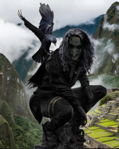 machu pi,raven rook,marvel of peru,machu,machu pichu,vax figure,the spirit of the mountains,monsoon banner,sphinx pinastri,dark elf,raven sculpture,raven bird,machupicchu,king of the ravens,fantasy picture,valhalla,machu picchu,bran,calling raven,tantalus