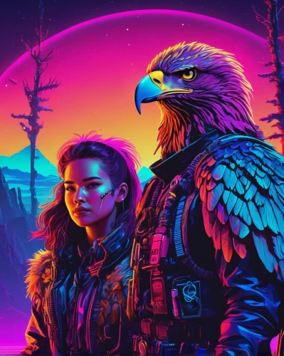 birds of prey-night,birds of prey,eagle illustration,eagle,owl background,sci fiction illustration,eagle vector,eagle eastern,80's design,bird couple,cyberpunk,bald eagles,dusk background,80s,retro background,falcon,of prey eagle,couple boy and girl owl,eagles,bird of prey,Conceptual Art,Sci-Fi,Sci-Fi 27