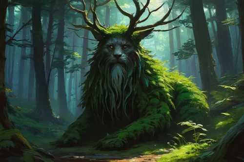 forest animal,forest king lion,forest dragon,druid,druids,druid grove,dryad,elven forest,forest man,forest animals,forest background,woodland animals,faun,tree crown,feral goat,elven,druid stone,holy forest,green forest,the forest,Conceptual Art,Oil color,Oil Color 12