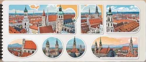 leipzig,regensburg,city of münster,augsburg,city cities,munich,ulm,old postcards,city buildings,vienna,lübeck,barcelona,freiburg,cologne panorama,new-ulm,wall plate,terracotta tiles,braunschweig,city panorama,wall calendar,Unique,Design,Sticker