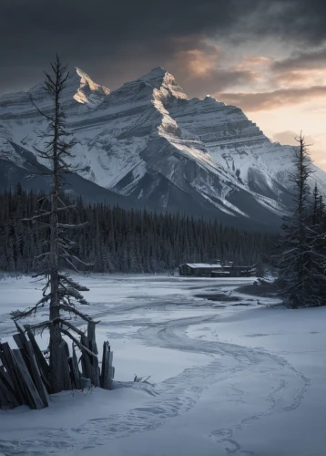 icefield parkway,icefields parkway,jasper national park,canadian rockies,banff national park,mount robson,lake louise,bow river,maligne river,maligne lake,bow lake,swiftcurrent lake,bow valley,sunshinevillage,vermilion lakes,banff,banff alberta,winter landscape,snowy mountains,cascade mountain,Conceptual Art,Fantasy,Fantasy 33