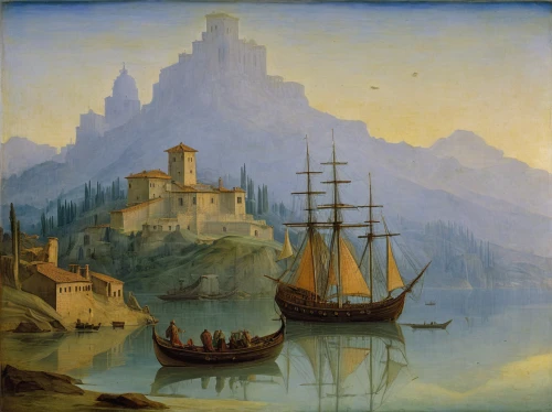 boat landscape,landscape with sea,caravel,coastal landscape,sea landscape,sognefjord,mountain scene,sea sailing ship,19th century,karpathos,regatta,sailing ships,sail ship,mountain and sea,frederic church,khokhloma painting,panoramic landscape,sailing ship,lycian,landscape,Art,Classical Oil Painting,Classical Oil Painting 34