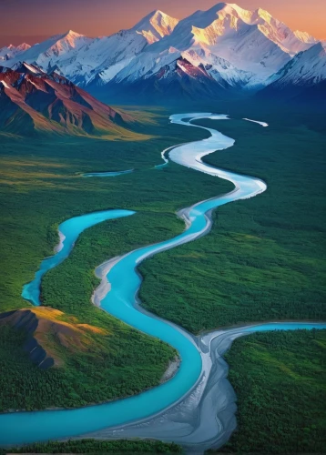 braided river,alaska,denali national park,tanana river,denali,kamchatka,snake river,river landscape,river delta,united states national park,yukon territory,new zealand,south island,tibet,mountain river,huka river,glacial landform,aura river,glacial melt,flowing creek,Unique,3D,Isometric