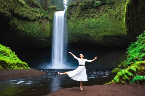 half lotus tree pose,multnomah falls,bridal veil fall,salt creek falls,ballerina in the woods,hula,oregon,gracefulness,water falls,spiritual environment,water fall,seljalandsfoss,waterfalls,dance with canvases,waterfall,falls,divine healing energy,ash falls,ilse falls,bond falls,Illustration,Abstract Fantasy,Abstract Fantasy 22