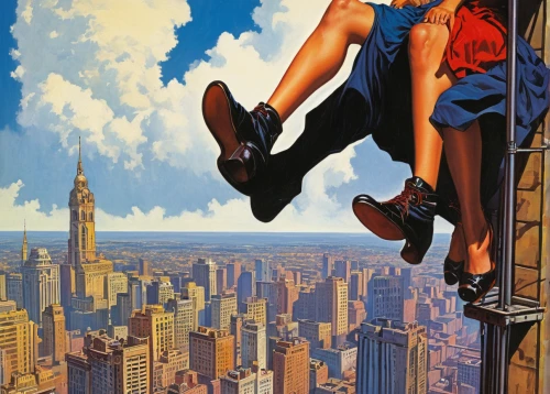 skycraper,chrysler building,skyscrapers,italian poster,skyscraper,above the city,sky city,ironworker,high-wire artist,the skyscraper,1wtc,1 wtc,travel poster,the observation deck,vertigo,shoefiti,film poster,wonder woman city,sky apartment,wtc,Illustration,American Style,American Style 07