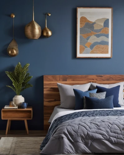 blue pillow,modern decor,contemporary decor,wooden wall,guest room,wall decor,guestroom,nautical colors,blue wooden bee,bed frame,patterned wood decoration,blue leaf frame,mid century modern,bedroom,wall plaster,blue room,pallet pulpwood,boy's room picture,wall decoration,wooden planks,Conceptual Art,Oil color,Oil Color 14